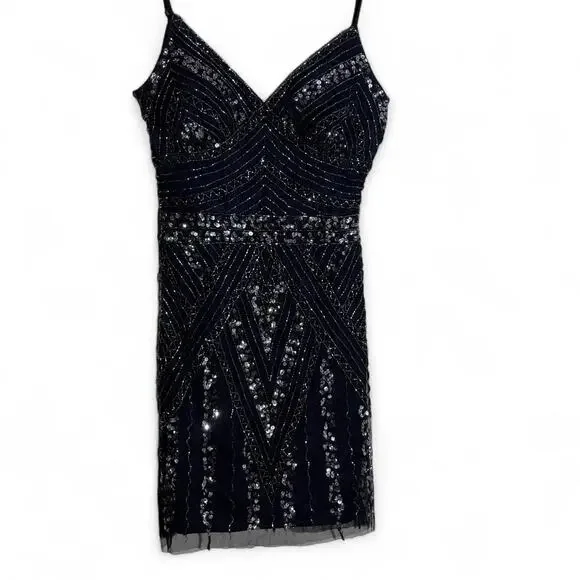 MARINA Black Sequin Mini Dress – Size 2 | Gatsby Glam | Like NEW - Picture 7 of 8